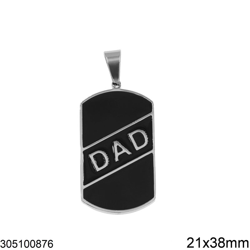 Stainless Steel Tag Pendant with "DAD" 21x38mm, Black