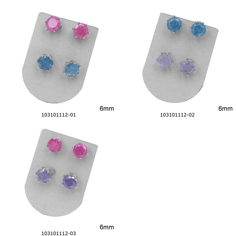 Silver 925 Earrings with Zircon 6mm, Frosted Colors