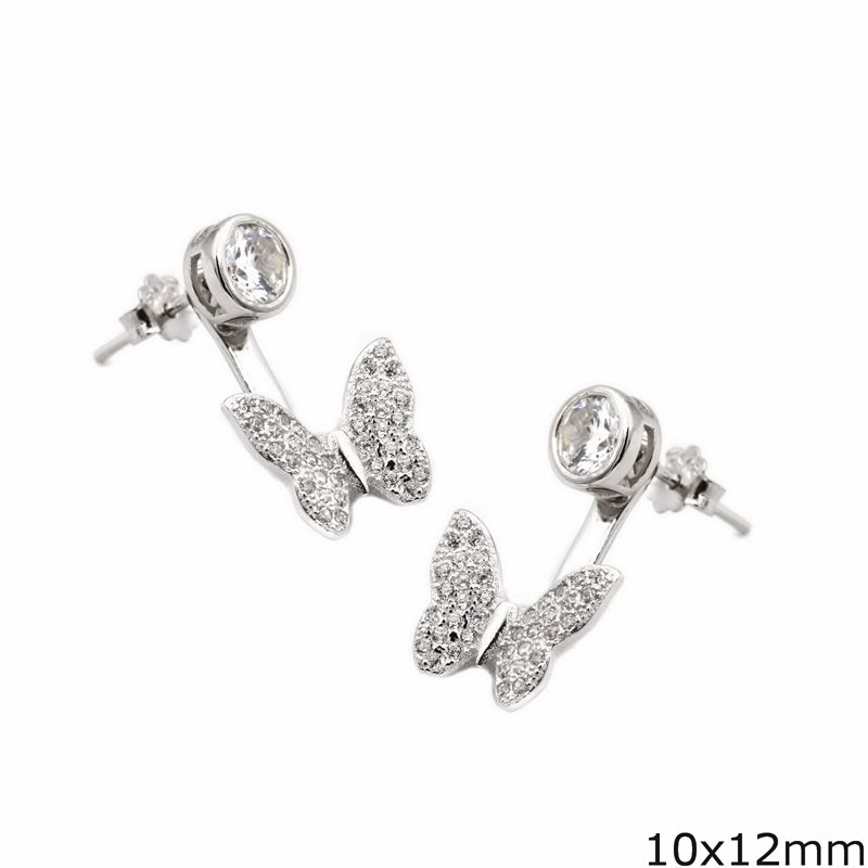 Silver 925 Earrings Butterfly with zircon 10x12mm