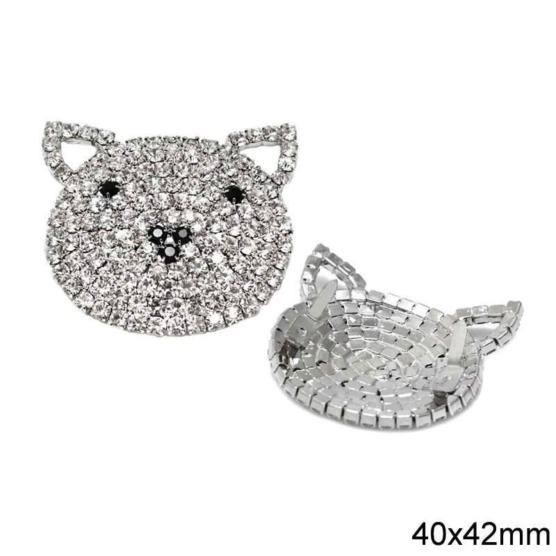 Cat Motif with Strass 40x42mm