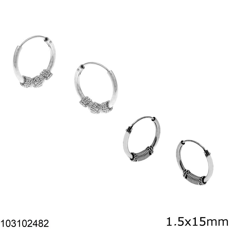 Silver 925 Earring Hoops 1.5x15mm