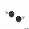Silver 925  Earrings Ball with Rhinestones 10mm