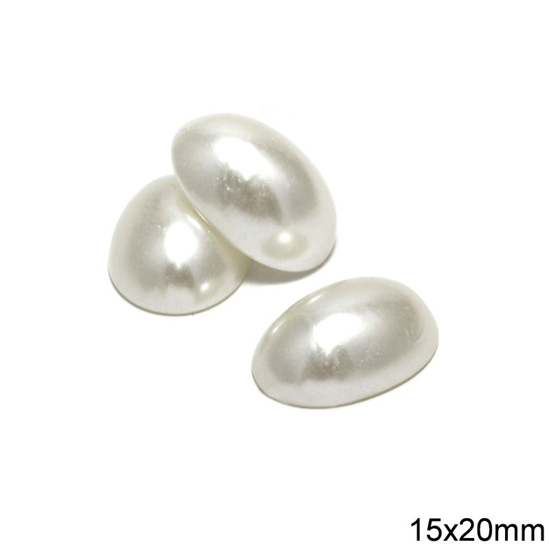 Plastic Oval Pearl Stone B 15x20mm WHITE