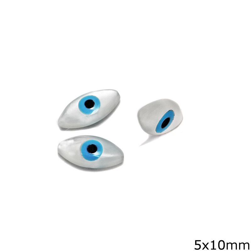 MOP-Shell Navette Evil Eye Stone 5x10mm, Not Drilled