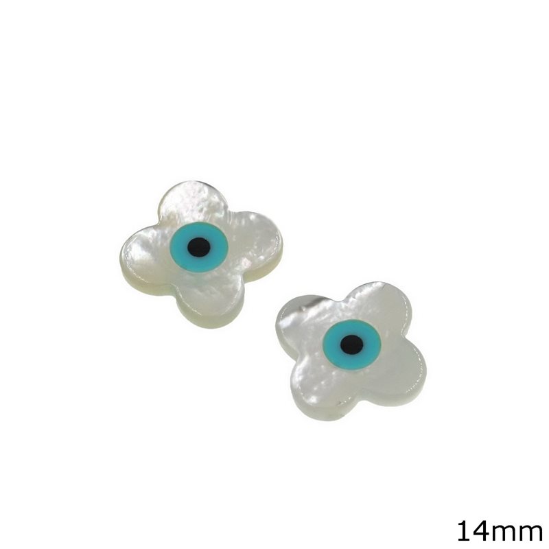 Mop-shell Pendant Cross with Evil Eye 14mm, Not Drilled