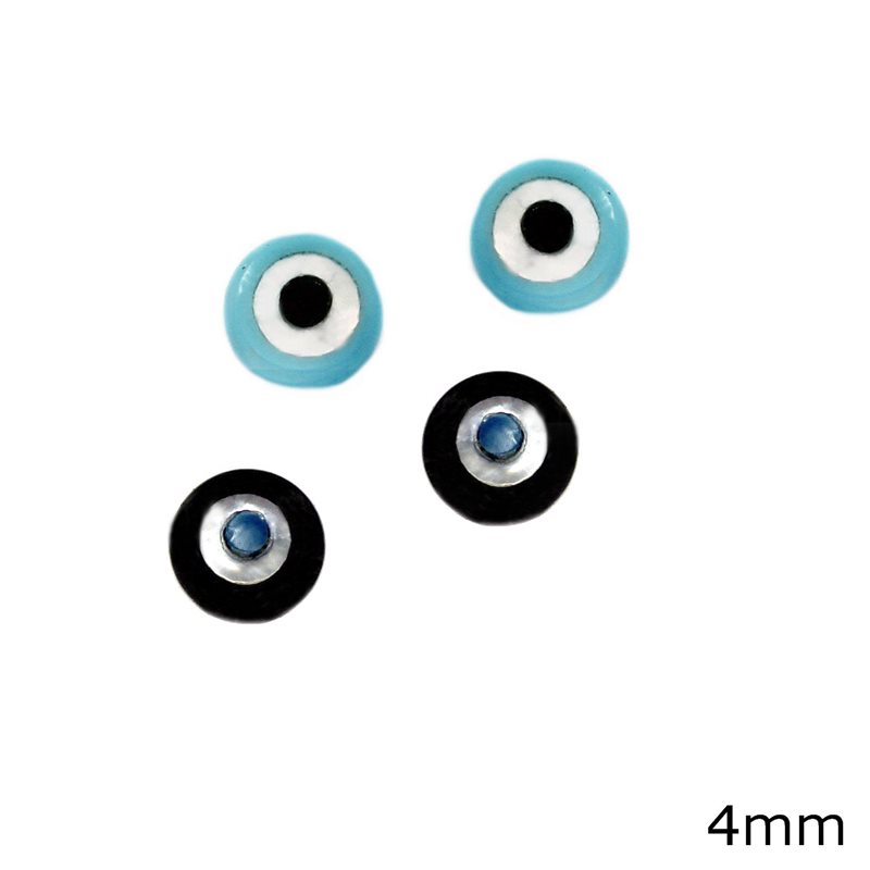 Glass Round Evil Eye with onyx and turquoise 4mm, Not Drilled 