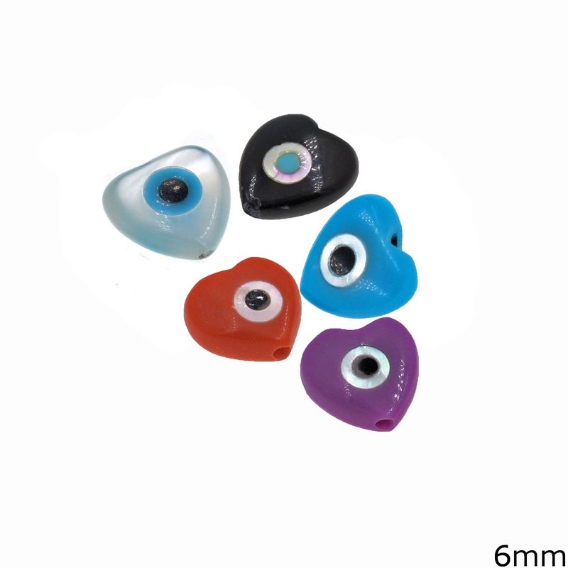 Mop-shell Bead Heart 6mm with Evil Eye