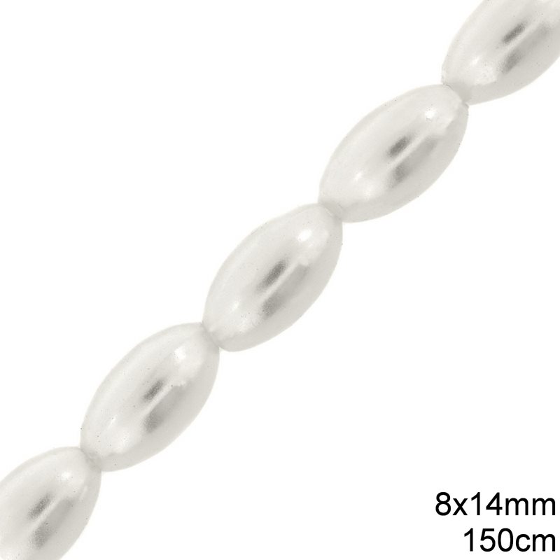 Plastic Navette Pearl Bead B 8x14mm, 150cm White