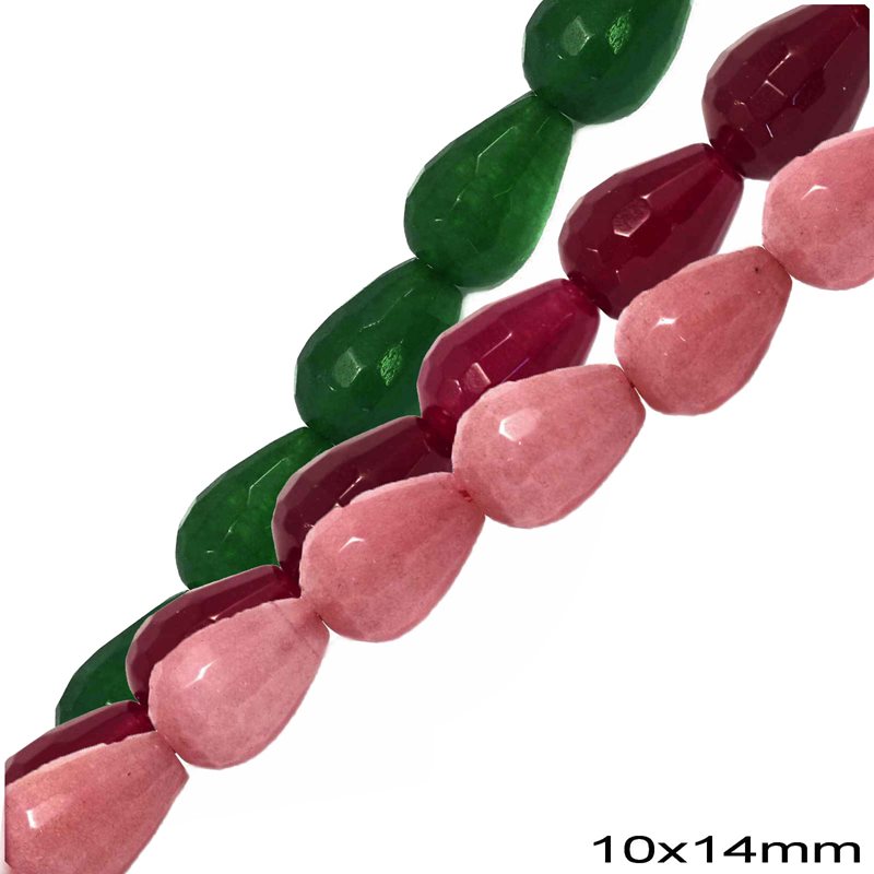 Faceted Pearshape Jade Beads 10x14mm