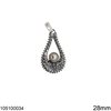 Silver 925 Pendant Pearshape 28mm with Pearl 5mm  