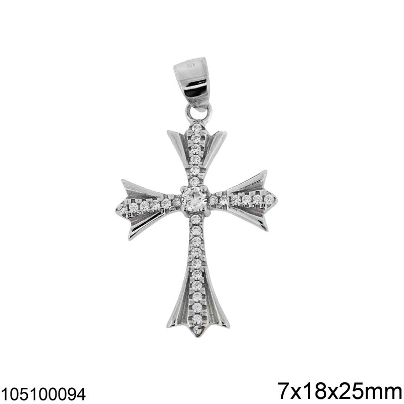 Silver 925 Pendant Cross with Zircon 7x18x25mm