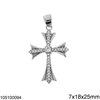 Silver 925 Pendant Cross with Zircon 7x18x25mm