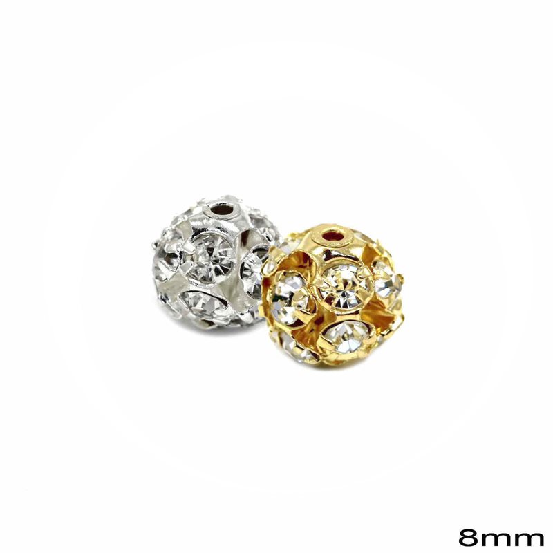 Brass Bead with Rhinestones 8mm N/F