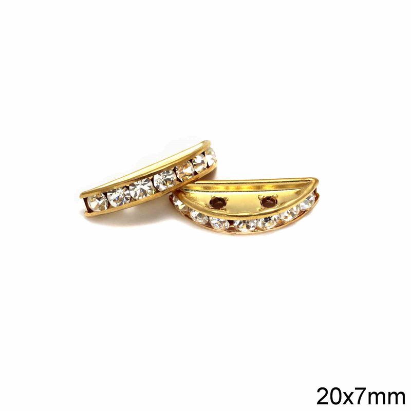Brass Rhinestone Bridge Spacer 20x7mm with 2 Holes, Gold plated