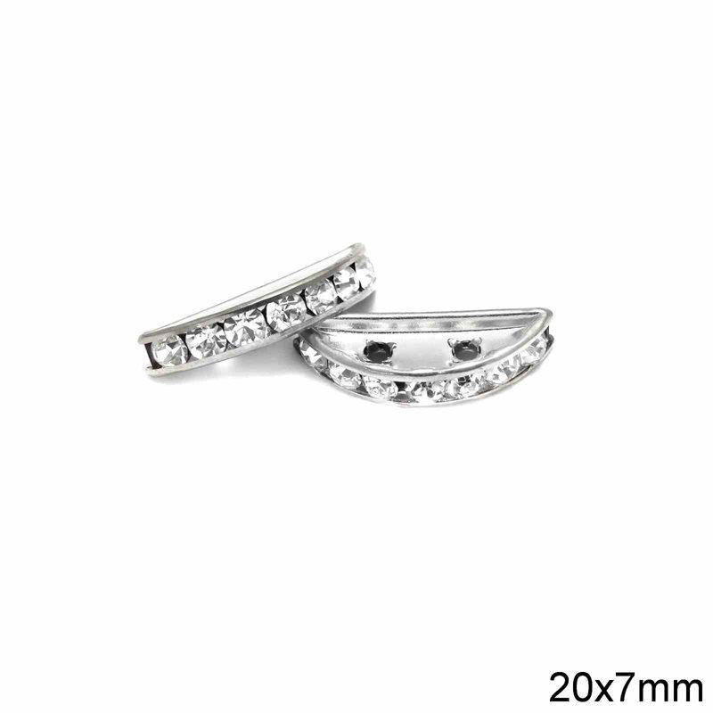 Brass Rhinestone Bridge Spacer 20x7mm with 2 Holes, Silver plated