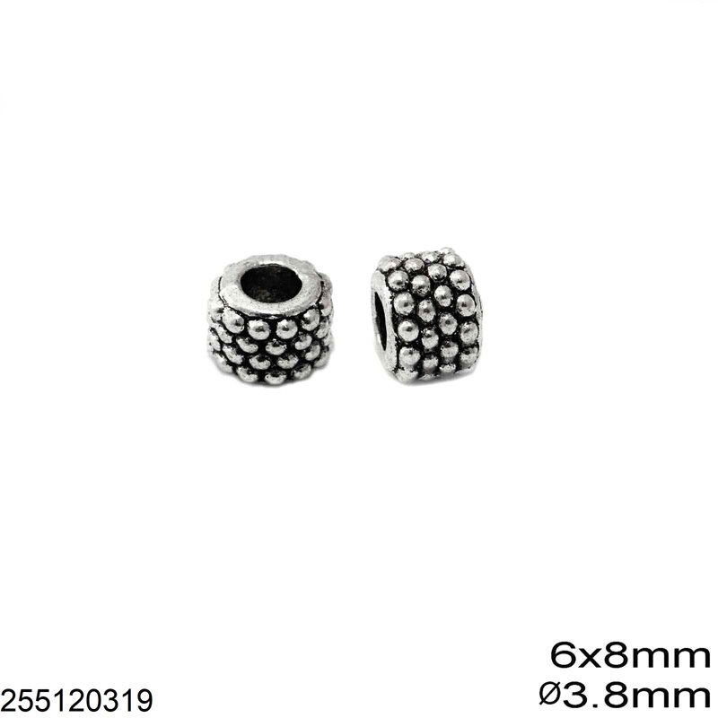 Χάνδρα Χυτή με Μπίλιες 6x8mm με Τρύπα 3.8mm, Επάργυρο πατίνα NF