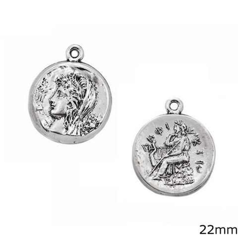 Casting Coin Pendant Goddess Athena 22mm
