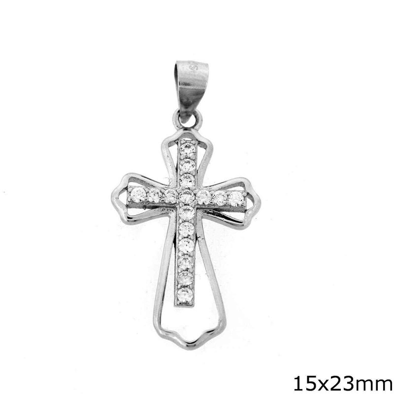 Silver 925 Pendant Cross with Zircon 15x23mm