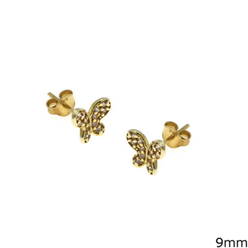 Gold Earrings Butterfly with Zircon Κ14 1.4gr