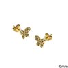 Gold Earrings Butterfly with Zircon Κ14 1.4gr