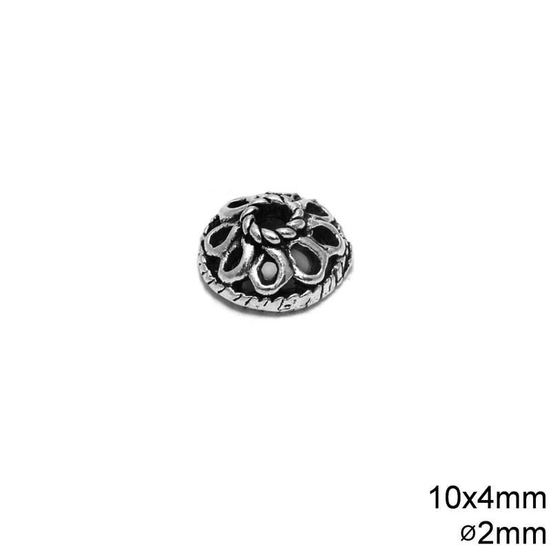 Casting  Cap 10x4mm with 2mm Hole, Antique silver plated