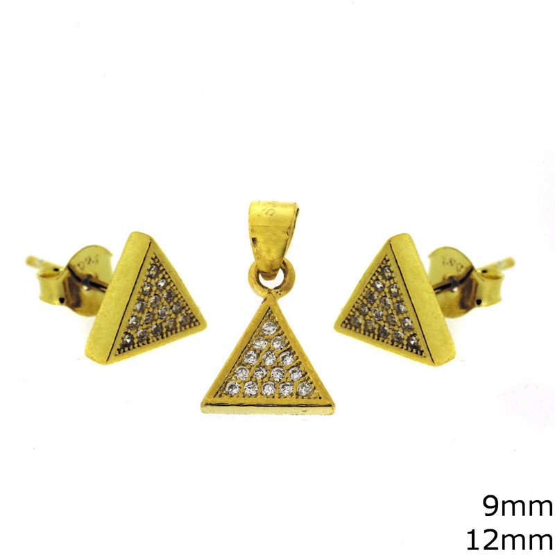 Silver 925 Set Earrings Pendant Triangle 