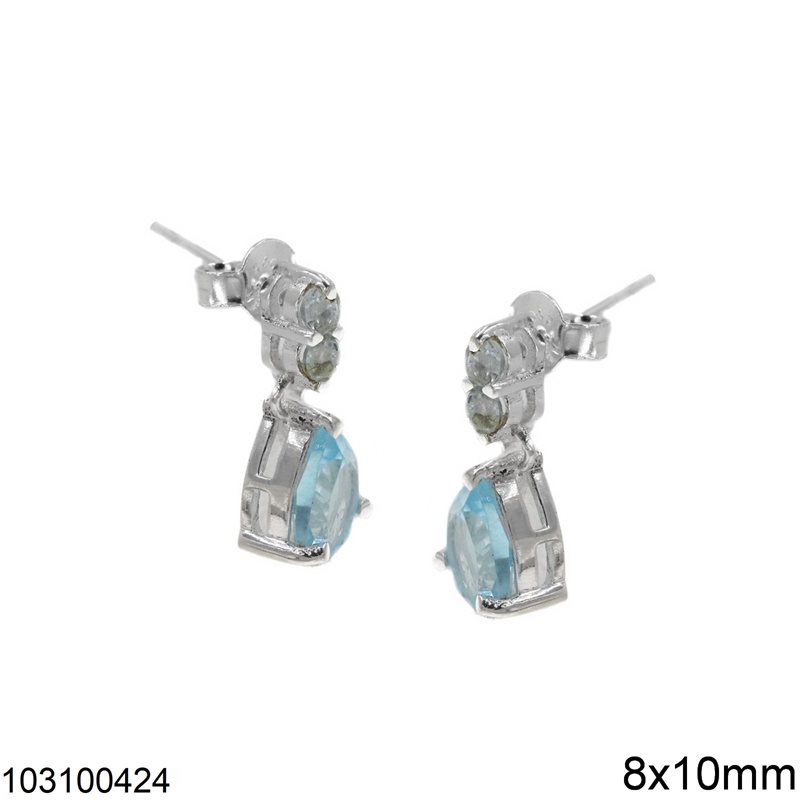 Silver 925 Stud Earrings Pearshape 8x10mm, Aqua Chalcedony