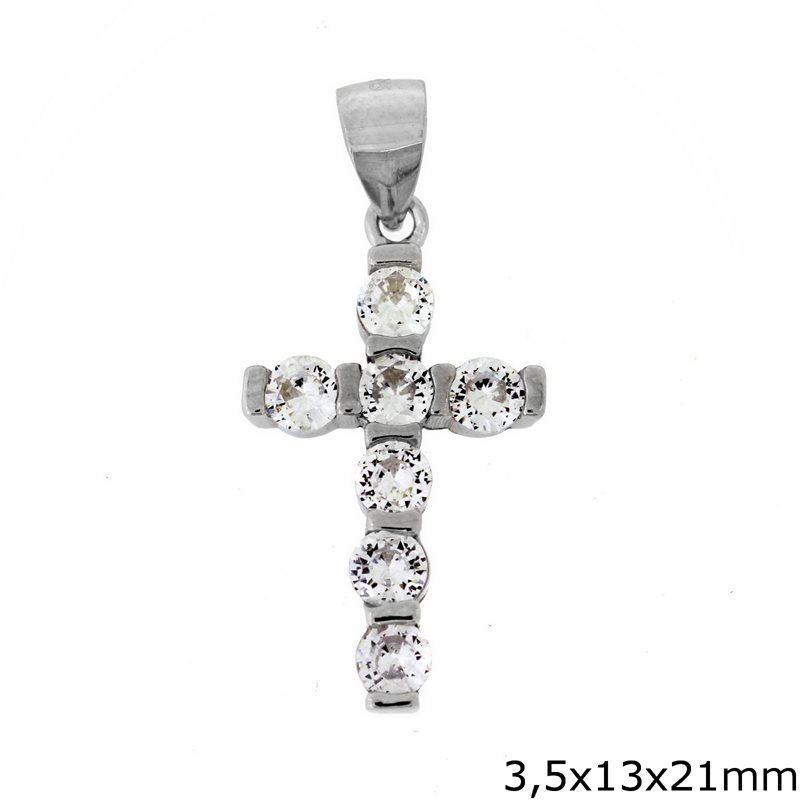 Silver 925 Pendant Cross with zircon 3,5x13x21mm