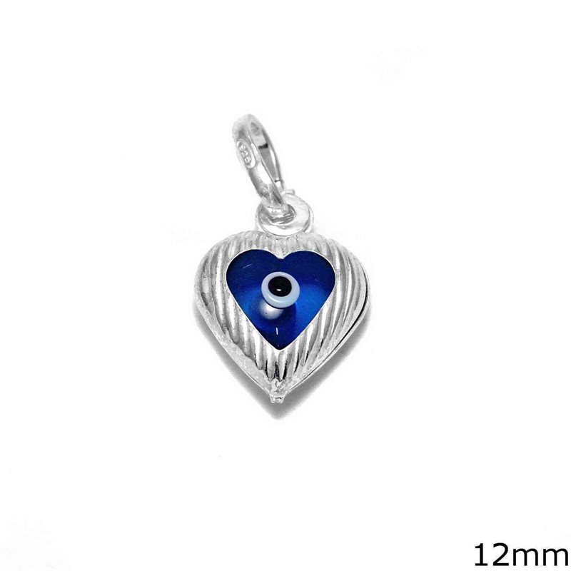 Silver 925 Pendant Heart with Glass Evil Eye 12mm