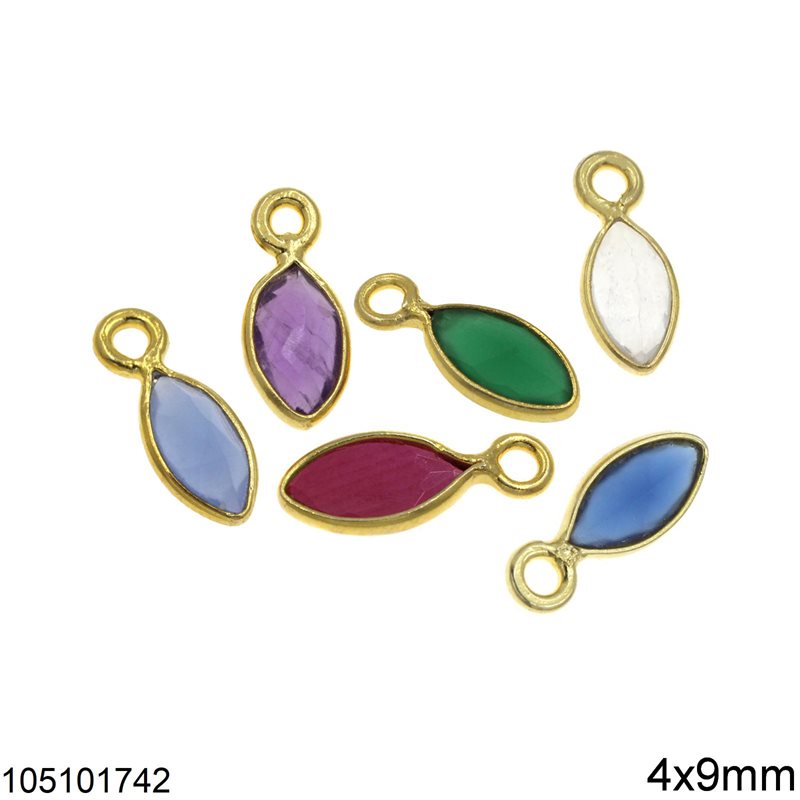 Silver 925 Navette Pendant with Stone 4x9mm
