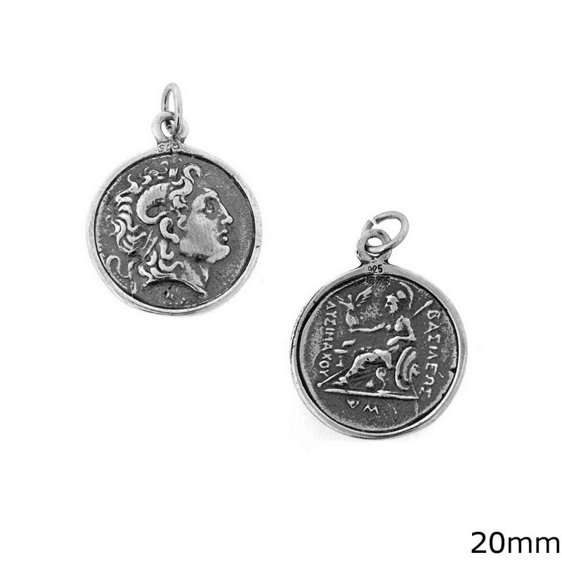 Silver 925 Pendant Coin Alexander the Great 20mm