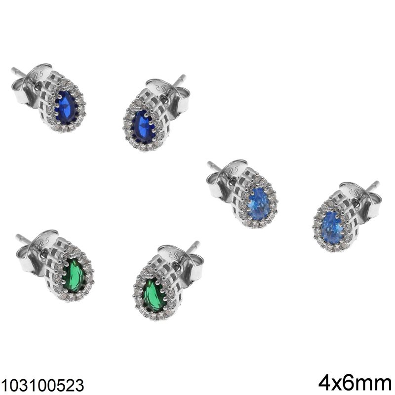 Silver 925 Stud Earrings Rosette with Zircon 4x6mm