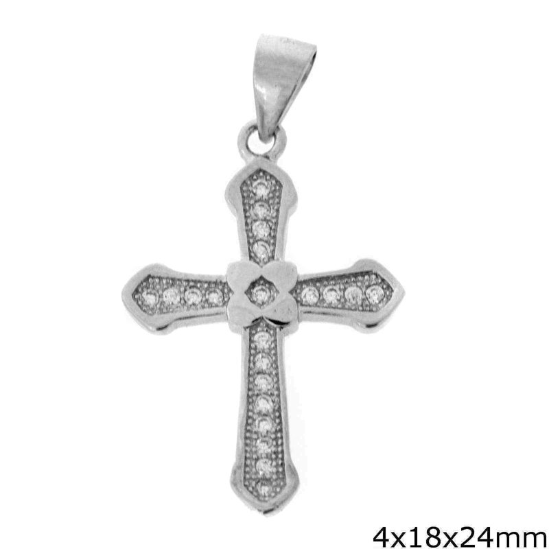 Silver 925 Pendant Cross with Zircon 4x18x24mm