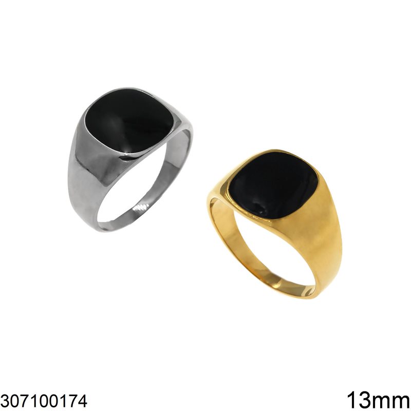 Δαχτυλίδι Ατσάλινο Ανδρικό με Μαύρη Πλάκα 13mm