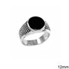 Silver 925 Ring with Onyx and Carvings 12mm