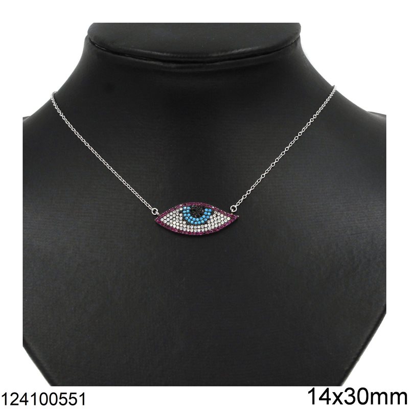 Silver 925 Necklace  Evil Eye 14x30mm