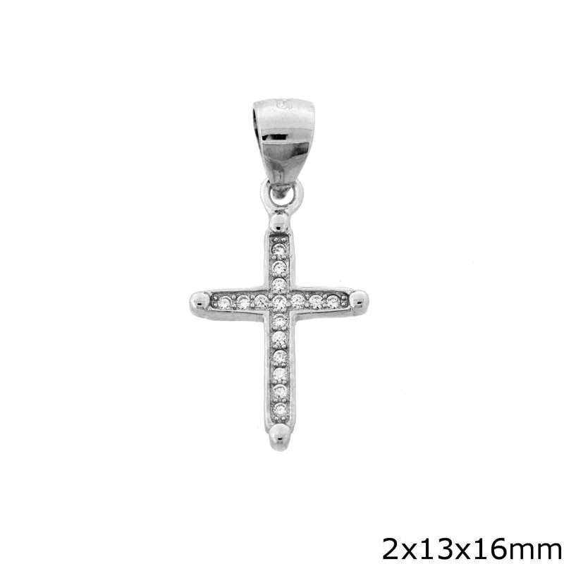 Silver 925 Pendant Cross with Zircon 2x13x16mm