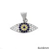 Silver 925 Spacer & Pendant Evil Eye with Zircon 6x16mm