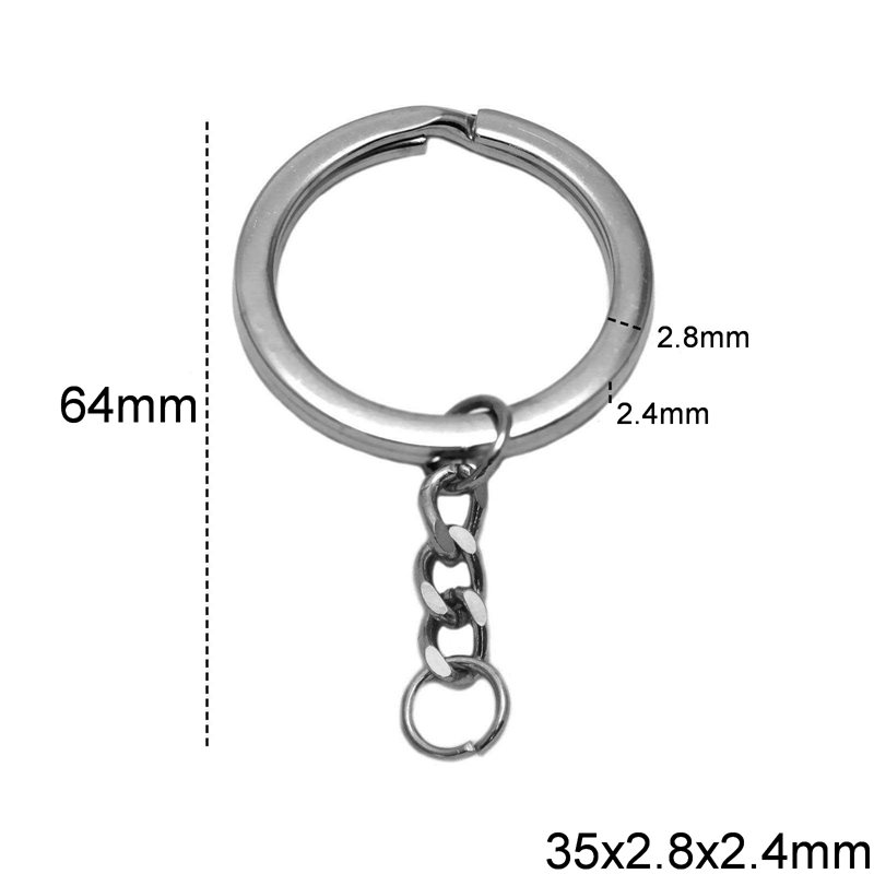 Iron Keychain with Split Ring Flat Wire 35x2.8x2.4mm 