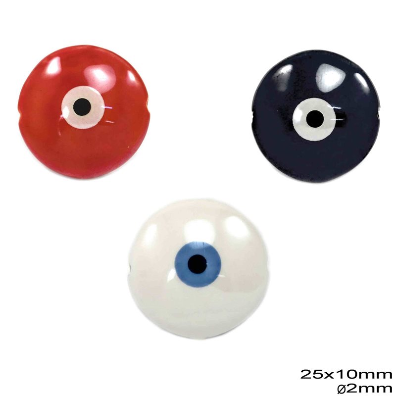 Ceramic Evil Eye Bead 25x10mm with 2mm Hole