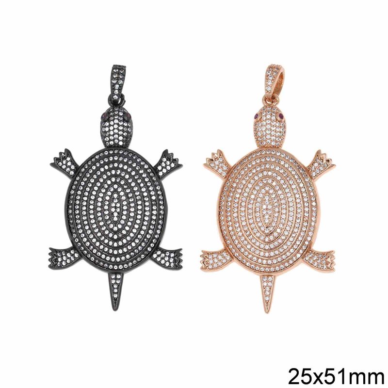 Metallic Turtle Pendant with Zircon 25x51mm