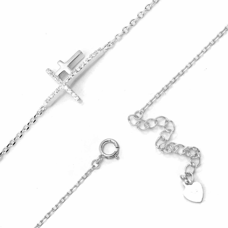 Silver 925 Bracelet Cross with Zircon 12x20mm