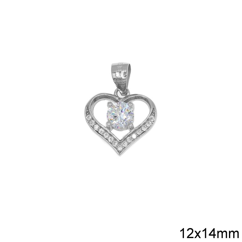 Silver 925 Pendant Heart with Zircon 12x14mm