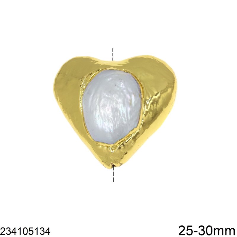 Χάνδρα Μαργαριτάρι Καρδιά με Χρυσό Περίβλημα 25-30mm