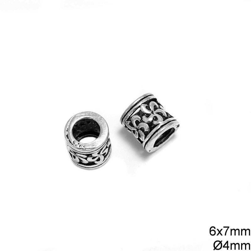 Silver 925 Tube Bead 6x7mm with Hole 4mm