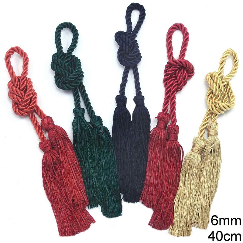 Twist Shiny Cord 6mm, 40cm Length with Polyester Tassels 10cm 