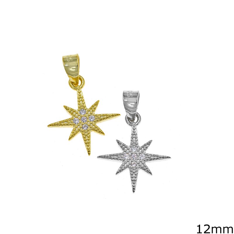 Silver 925 Pendant X-mas Star with Zircon 12mm