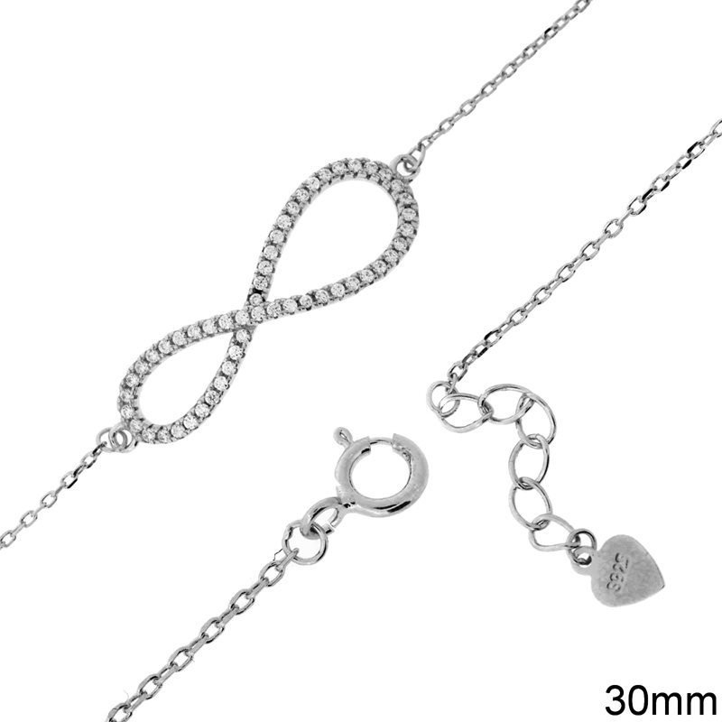 Silver 925 Bracelet Infinity with Zircon 30mm Rhodium plated