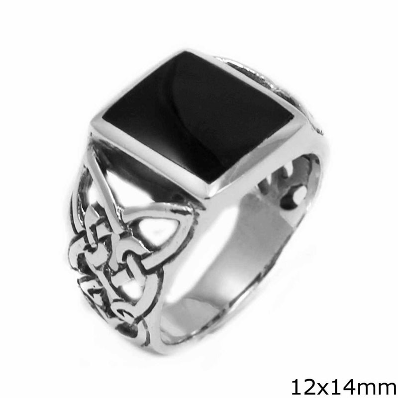 Silver  925 Male Ring with Stone 12x14mm