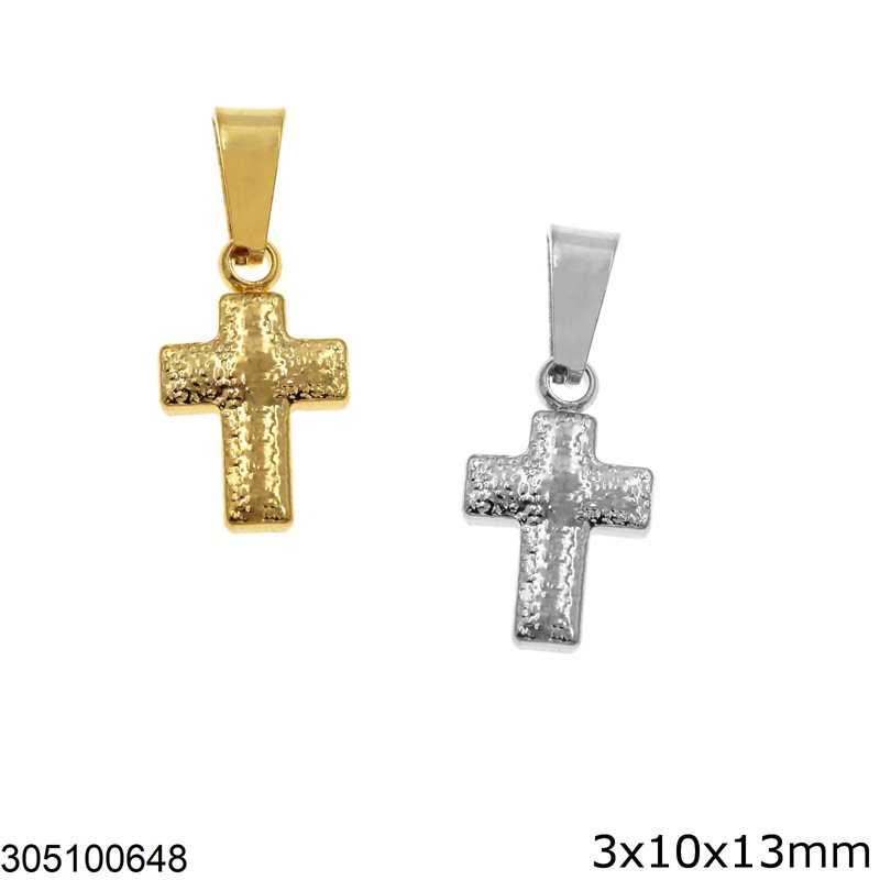 Stainless Steel Pendant Hammered Cross 3x10x13mm